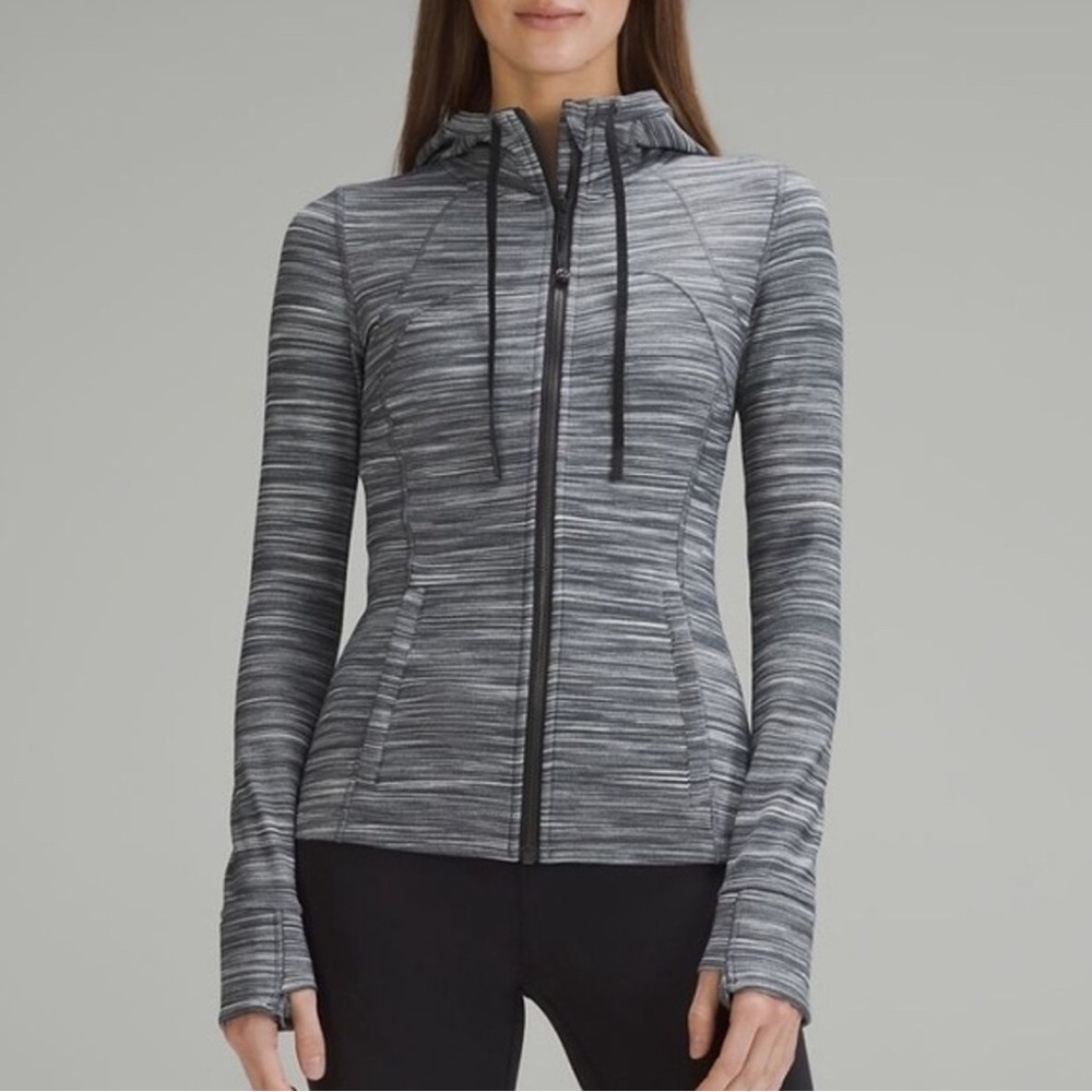 LULULEMON Hooded Define Zip Up Jacket, Nulu Striped Heather Black / White / Grey